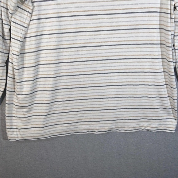 Chicos Top Womens 3 Beige Gray Stretch Scoop Neck Striped Long Sleeve Casual - Picture 13 of 15